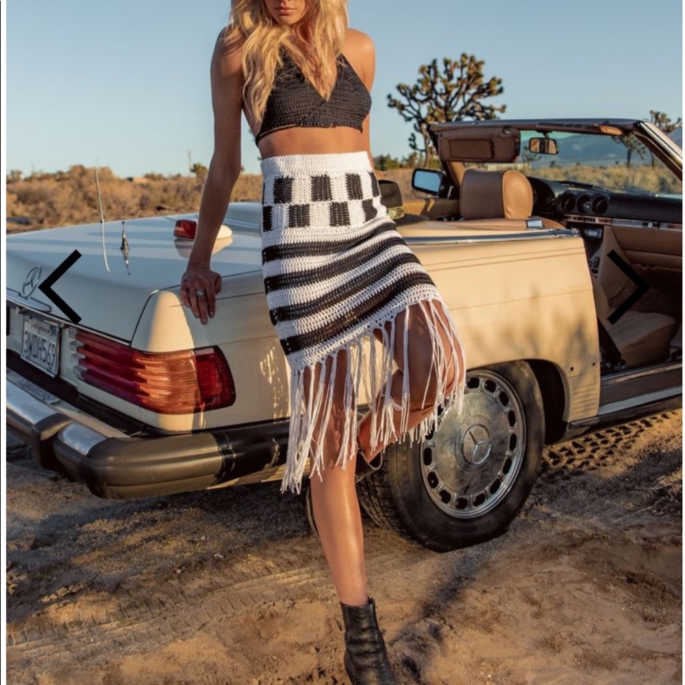 Checked Out Crochet Fringe Skirt - Picture 4 of 6